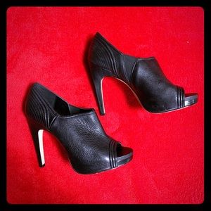 Calvin Klein Shanon Black Leather Open Toe Heels